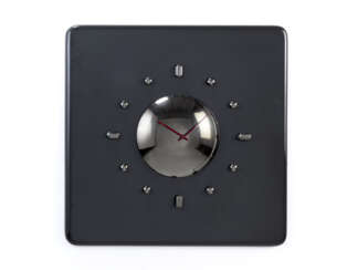 Grey wall clock. Produced by Azucena, Milan, 1975ca. Lacquered wood and metal. (59.5x59.5x2 cm.) (slight defects)