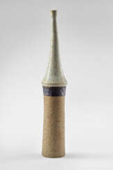 Enamelled stoneware bottle in shades of brown. 1970s. Signed under the base "Gambone Italy". (h 31 cm.)
