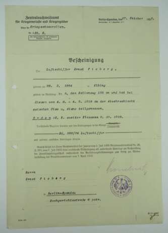Preussen: Eisernes Kreuz, 1914, 2. Klasse Bescheinigung für einen Luftschiffer im Ballonzug 125. - photo 1