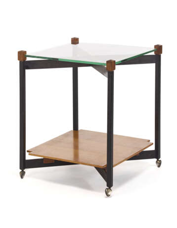 Custom-designed trolley. 1970s. Black painted steel frame, upper crystal top supported by solid wood elements, lower wooden top. (59.5x70.5x59.5 cm.) (slight defects) | | Provenance | Private collection, Como - photo 1