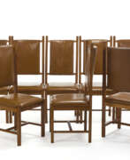 Libero Colma. Eight high-backed chairs designed for the dining room. How, 1970s. Solid wood, seat and back upholstered in brown leather. (46x110.5x50 cm.) (slight defects) | | Provenance | Private collection, Como