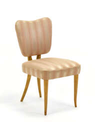 Dressing chair. Milan, 1930s. Light wooden frame, seat and backrest upholstered in pink and antique pink striped fabric. (43.5x77x49 cm.) | | Provenance | Private collection, Milan