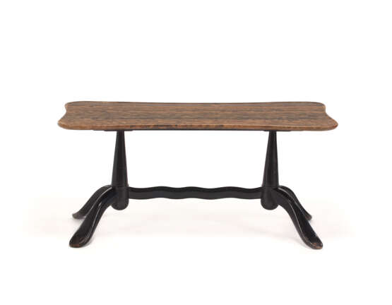 Coffee table with ebonised wooden frame and shaped red marble top. Italy, 1940s. (110x50x50 cm.) (minor defects and small restorations) - photo 1