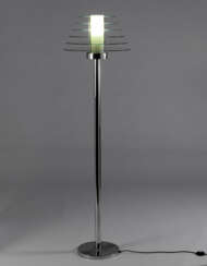 Floor lamp model "0024/T". Produced by Fontana Arte,, 1990s. Chromed metal, crystal, satin glass. (h 190 cm.) (slight defects) | | Literature | Fontana Arte. Luce 4/1993. Catalogo ufficiale, s.p.