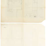 Lot of drawings and sketches relating to the project for Casa Scatturin in Venice and in particular the study of the bathroom containing: five sheets with surface calculations, eight heliocopies, including two general plans of the house with handwrit - Foto 3