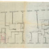 Lot of drawings and sketches relating to the project for Casa Scatturin in Venice and in particular the study of the bathroom containing: five sheets with surface calculations, eight heliocopies, including two general plans of the house with handwrit - фото 4