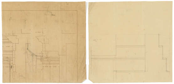 Lot of drawings and sketches relating to the project for Casa Scatturin in Venice and in particular the study of the bathroom containing: five sheets with surface calculations, eight heliocopies, including two general plans of the house with handwrit - фото 7