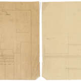 Lot of drawings and sketches relating to the project for Casa Scatturin in Venice and in particular the study of the bathroom containing: five sheets with surface calculations, eight heliocopies, including two general plans of the house with handwrit - photo 7