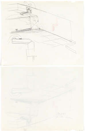 Lot of drawings and sketches relating to the project for Casa Scatturin in Venice and in particular the study of the bathroom containing: five sheets with surface calculations, eight heliocopies, including two general plans of the house with handwrit - фото 14