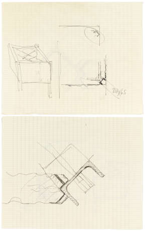 Lot of drawings and sketches relating to the project for Casa Scatturin in Venice and in particular the study of the bathroom containing: five sheets with surface calculations, eight heliocopies, including two general plans of the house with handwrit - фото 15