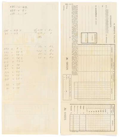 Lot of drawings and sketches relating to the project for Casa Scatturin in Venice and in particular the study of the bathroom containing: five sheets with surface calculations, eight heliocopies, including two general plans of the house with handwrit - Foto 17