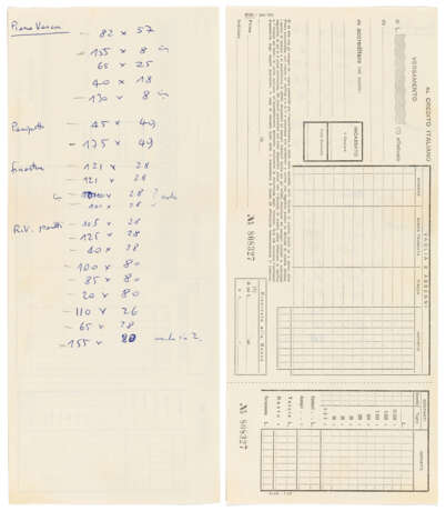 Lot of drawings and sketches relating to the project for Casa Scatturin in Venice and in particular the study of the bathroom containing: five sheets with surface calculations, eight heliocopies, including two general plans of the house with handwrit - фото 18