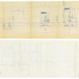 Lot of drawings and sketches relating to the Salviati shop project containing: two heliocopies, one drawing on transparencies, two sketches on paper, two sheets with surface calculations - Prix ​​des enchères