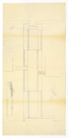 "Negozio Olivetti a Venezia" | Lot consisting of three sheets: the first and second by Carlo Scarpa's collaborators with studies for the cladding of the central pillar in Aurisina stone slabs interspersed with courses in muntzmetall; the third a heli - Foto 3