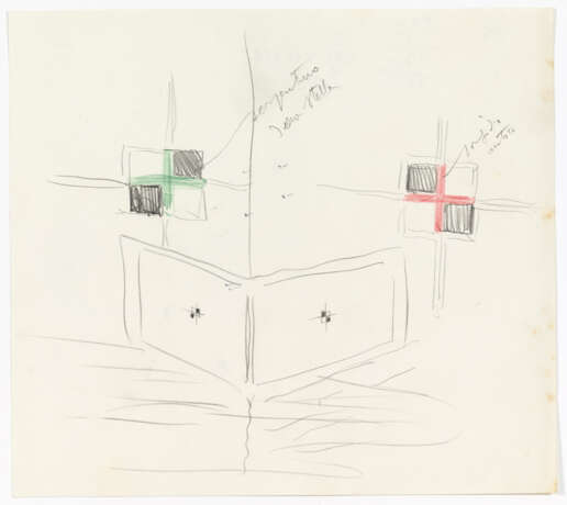 Lot consisting of five sheets concerning the Brion Tomb project, relating to the study for a variant of the polychrome marble inlay decoration of the chapel doors. Bearing autograph annotations by the architect. Venice, 1970-78ca. Graphite, pen and c - photo 6