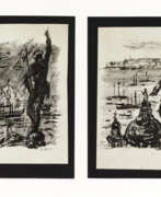 Томазо Буцци. Two black ink drawings on paper glued on cardboard depicting statues and views of religious buildings