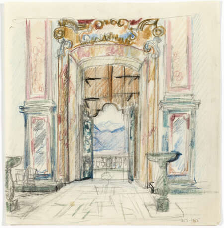 "Interno della Santa Casa di Tresivio" | Coloured pencil drawing on paper. Tresivio, 1945. Dated on the bottom right. (cm 23.3x22 ca) (slight defects) - фото 1