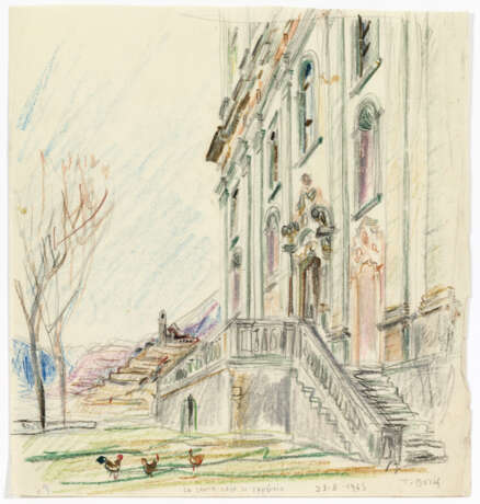 "La Santa Casa di Tresivio" | Coloured pencil drawing on paper. Tresivio, 1945. Signed, titled and dated 28.II.1945 on the bottom. (cm 23.6x22 ca) (slight defects) - фото 1