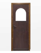 Dark wooden door with glass lunette