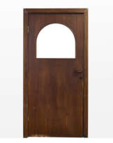 Dark wooden door with glass lunette