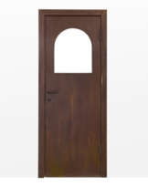 Dark wooden door with glass lunette