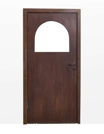 Dark wooden door with glass lunette. Dark brown bakelite handles. Milan, 1932. (101x202 cm.) (defects) | | Provenance | Andreani Apartment, via Monte Velino, Milan - Foto 2