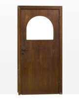 Dark wooden door with glass lunette