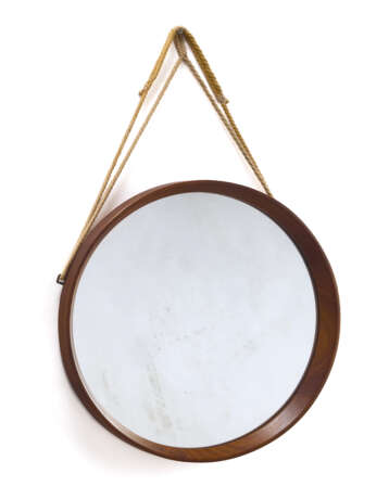 Circular shaped mirror. Italy, 1960s. Teak wood frame with rope. (d 52 cm.) - photo 1