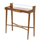 Single-drawer console with crystal shelf. 1950s. Solid wooden frame, veneered wooden shelf. (79x82x33 cm.) - фото 2