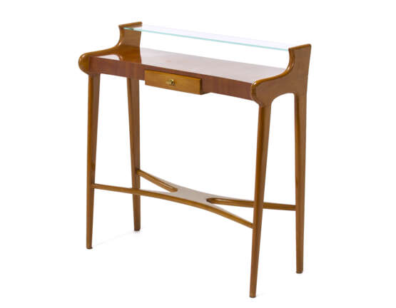 Single-drawer console with crystal shelf. 1950s. Solid wooden frame, veneered wooden shelf. (79x82x33 cm.) - photo 2