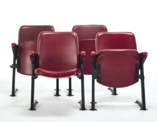 Four chairs model "LV8". Italy, 1960s. Metal frame and burgundy leatherette upholstery. (60x76x46 cm.) (defects)