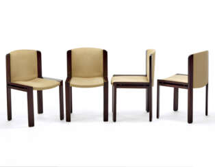 Four chairs model "300". Produced by Pozzi, Italy, 1960s. Beech frame and original cream-coloured cotton fabric. (48.5x79x45 cm.) (slight defects)