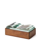Wooden and leather box with crystal lid