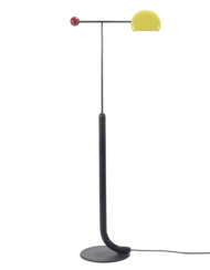 Halogen floor lamp model "Tomo". Produced by Luci,, 1985. Black painted cast iron base, black enamelled vertical body, black painted metal wand, red plastic sphere and yellow painted aluminium light diffuser. (h max 178 cm.) (defects) | | Literature