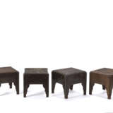 Four carved wooden small tables with geometric plant motifs. 1920s. (47x42x43 cm.) (defects and losses) - фото 1