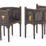 Pair of carved, ebonised and gilded wooden armchairs with partially gilded geometric plant decorations. 1920s. (57x75x46 cm.) (defects and losses) - photo 2