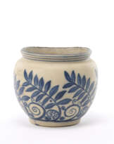 Stoneware vase decorated with geometrized plant motifs in cobalt blue