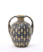 Decor. Stoneware amphora decorated with ovoid motifs and flowers in cobalt blue and white. Mugello, 1920s. Marked in blue under the base: "CHINI E CO - MUGELLO - ITALIA" and signed with the numerals 203 engraved and 2388 in blue. Bearing the symbol of the l