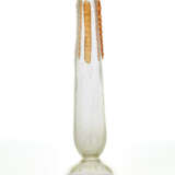 Transparent clear blown glass flower vase with irregular bubble inclusion, heat-applied decorations in transparent orange glass. France, 1920ca. Signed with engraving at the base. (h 46 cm.) - photo 1