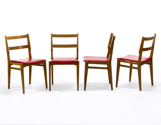 Four chairs model "103". Produced by Cassina, Meda, 1960s. Wooden frame with seat upholstered in red skai. (46x81.5x45 cm.) (slight defects) - photo 1
