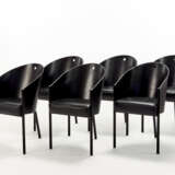 Six chairs model "Costes". Produced by Driade,, 1984. Black painted tubular steel frame, black lacquered plywood shell. Seat with polyurethane foam padding and fixed leather upholstery. (47.5x79.5x56.5 cm.) (slight defects) - фото 1