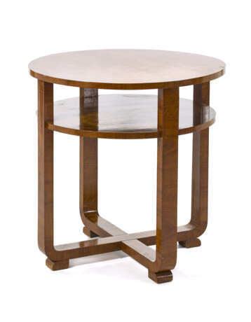 Novecento coffe table with double circular top. 1930s/1940s. Solid wood and briar veneer. (h 76 cm.; d 75 cm.) (slight defects) - Foto 2