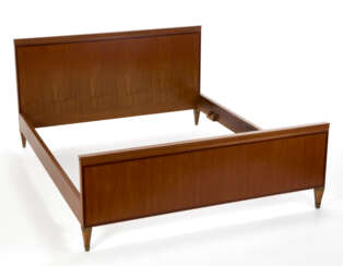 Double bed. Probabile esecuzione F.lli Lietti fu Paolo, Cantu, 1955ca. Solid and veneered teak wood, brass elements. (181x101x218 cm.) (defects) | | Provenance | Private collection, Rapallo | | Accompanied by certificate of autenthicity from Pao