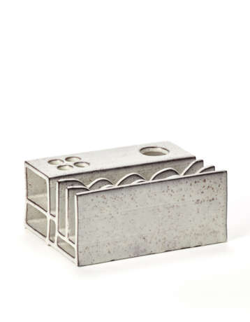 Grey enamelled stoneware desk pen holder - photo 1