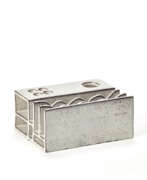 Alessio Tasca. Grey enamelled stoneware desk pen holder. 1970s. (17.5x7.5x12.5 cm.)