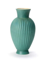 Vase model "6942". Produced by Richard-Ginori S. Cristoforo,, 1940s/1950s. Cast ceramic enamelled in matt green. Marked under the base with numerals and symbol on the manufacture. (h 34 cm.) (slight defects)