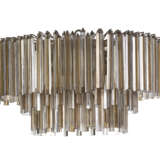 Large chandelier of the series "Trilobo". Murano, 1970s. Metal rod frame, transparent yellow and lattimo submerged glass pendants. (h 45 cm.; d 90 cm.) (defects and losses) - photo 1