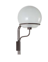 Wall lamp model "256". Produced by Arteluce,, 1964. Brown painted metal rod frame, glass light diffuser. (h 50 cm.) (slight defects)