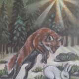 Red fox hunter. Canvas on the subframe Acrylic Impressionism animal figure Ukraine 2024 - photo 1