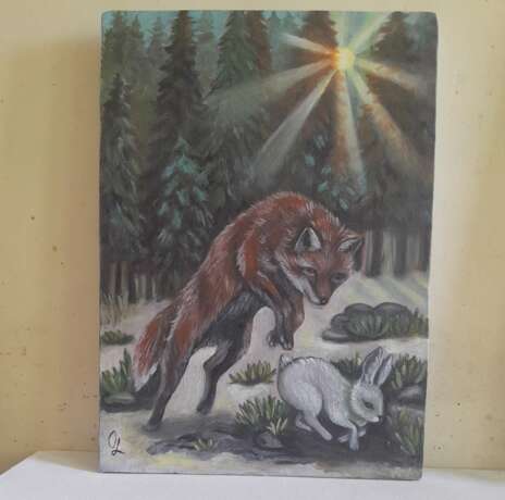 Red fox hunter. Leinwand auf dem Hilfsrahmen Acryl Impressionismus animal figure Ukraine 2024 - Foto 3